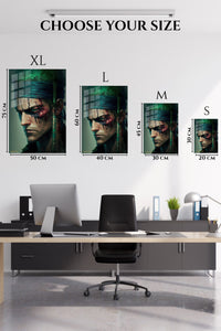 EMESA metal wall art size comparison guide for Bloodied Green Headband Warrior