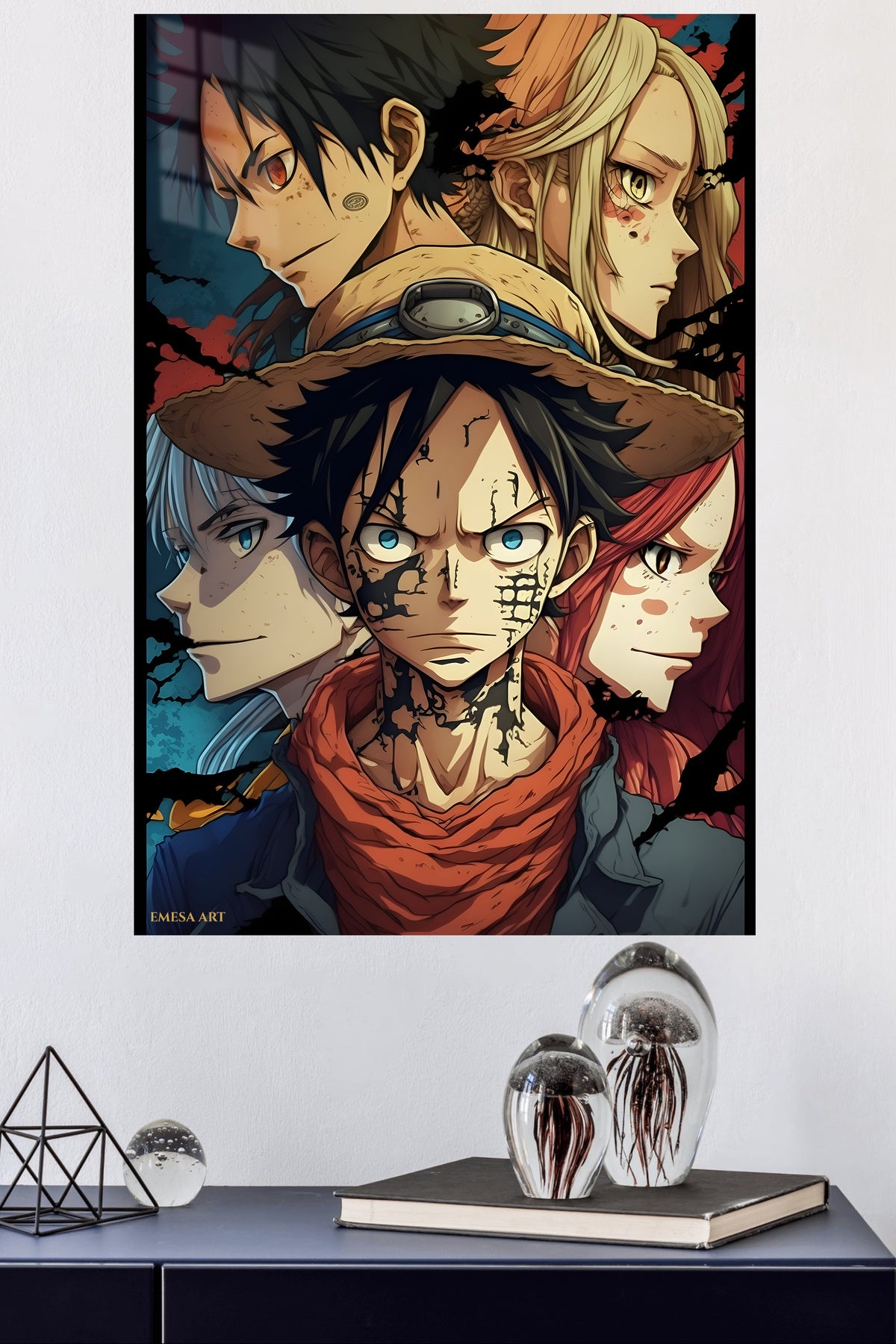 Battle-Worn Adventurers Portrait Collage metal wall art displayed in a modern interior