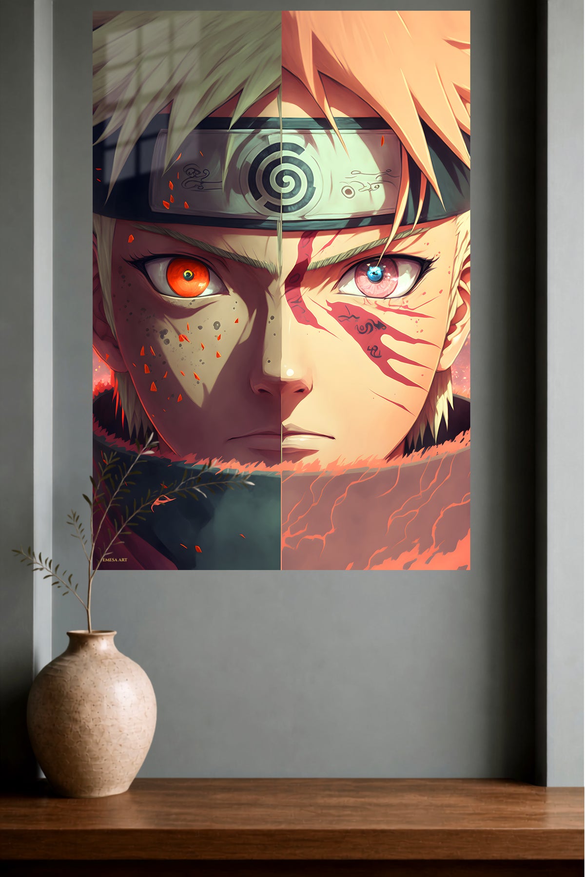 Divided Gaze Warrior metal wall art displayed in a modern interior