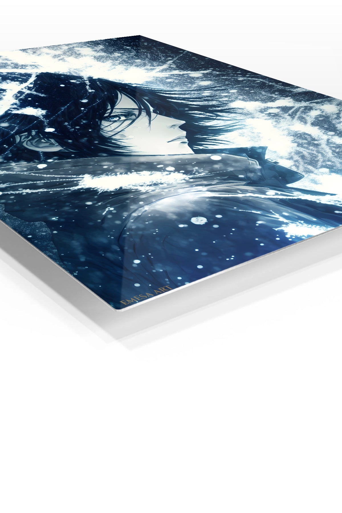 Snowbound Shadow Portrait premium metal wall art Ã¢â‚¬â€œ angled view