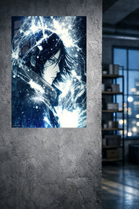 Snowbound Shadow Portrait metal wall art displayed in a modern interior