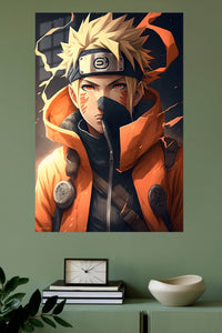 Ember-Eyed Ninja Warrior metal wall art displayed in a modern interior