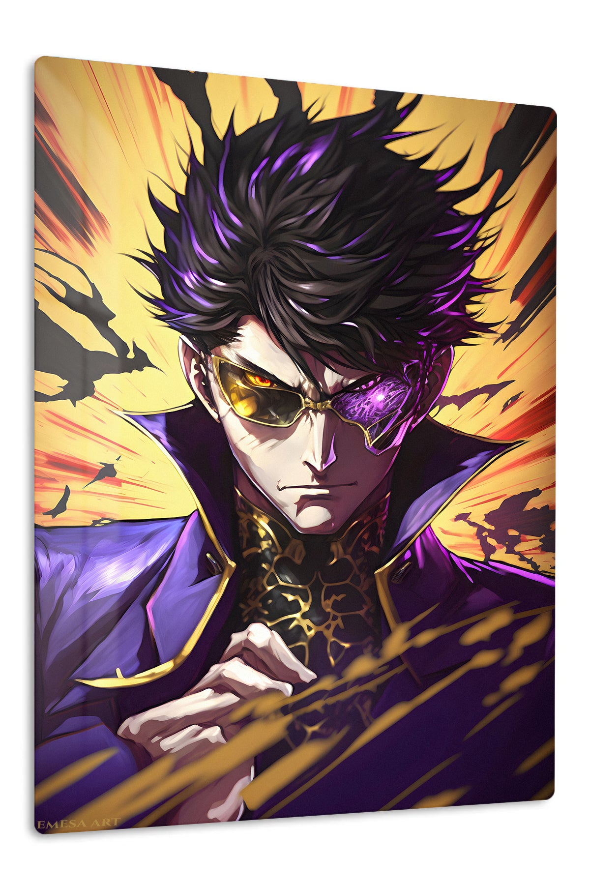 Violet-Eyed Shadow Warrior premium metal wall art Ã¢â‚¬â€œ front view