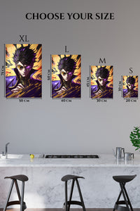 EMESA metal wall art size comparison guide for Violet-Eyed Shadow Warrior