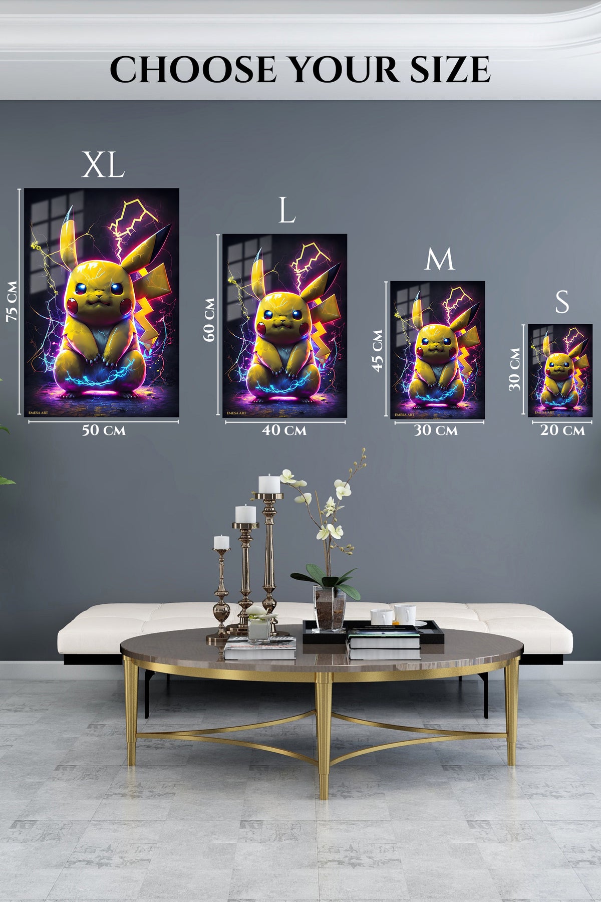 EMESA metal wall art size comparison guide for Neon Electric Mouse