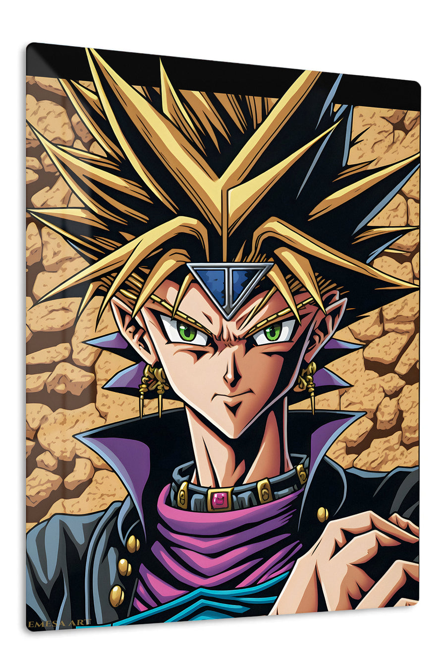 Golden-Haired Fantasy Warrior Portrait premium metal wall art Ã¢â‚¬â€œ front view