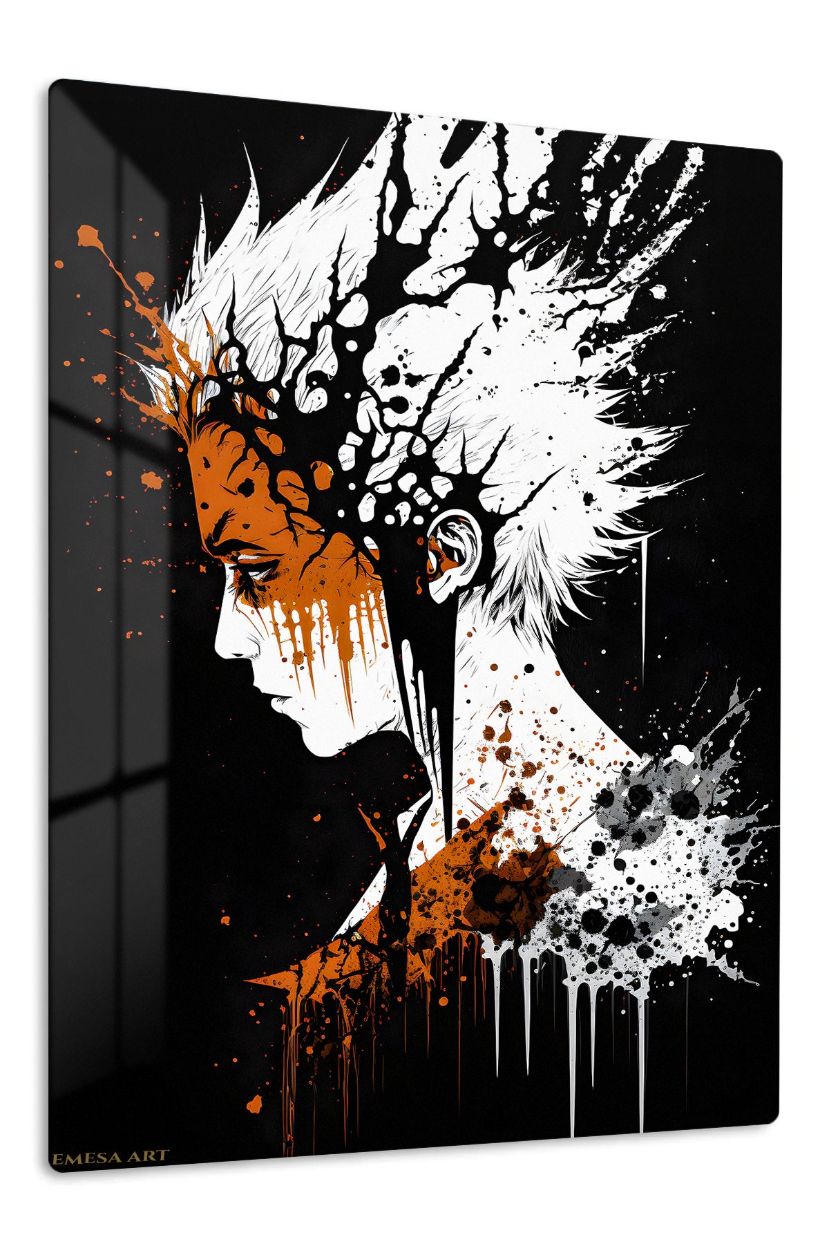 White-Haired Warrior Ink Burst premium metal wall art Ã¢â‚¬â€œ front view