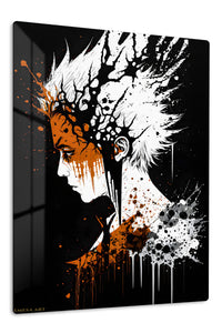 White-Haired Warrior Ink Burst premium metal wall art Ã¢â‚¬â€œ front view