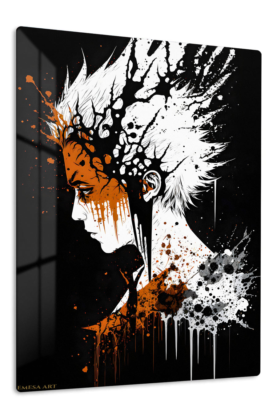White-Haired Warrior Ink Burst premium metal wall art Ã¢â‚¬â€œ front view