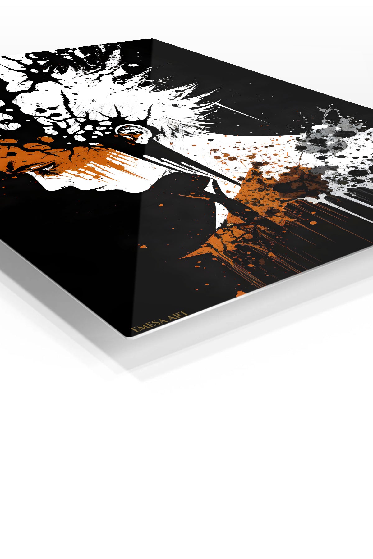 White-Haired Warrior Ink Burst premium metal wall art Ã¢â‚¬â€œ angled view