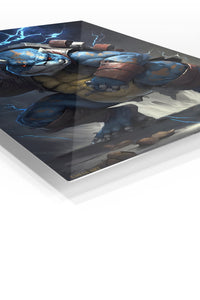 Stormbound Blue Armored Beast premium metal wall art Ã¢â‚¬â€œ angled view