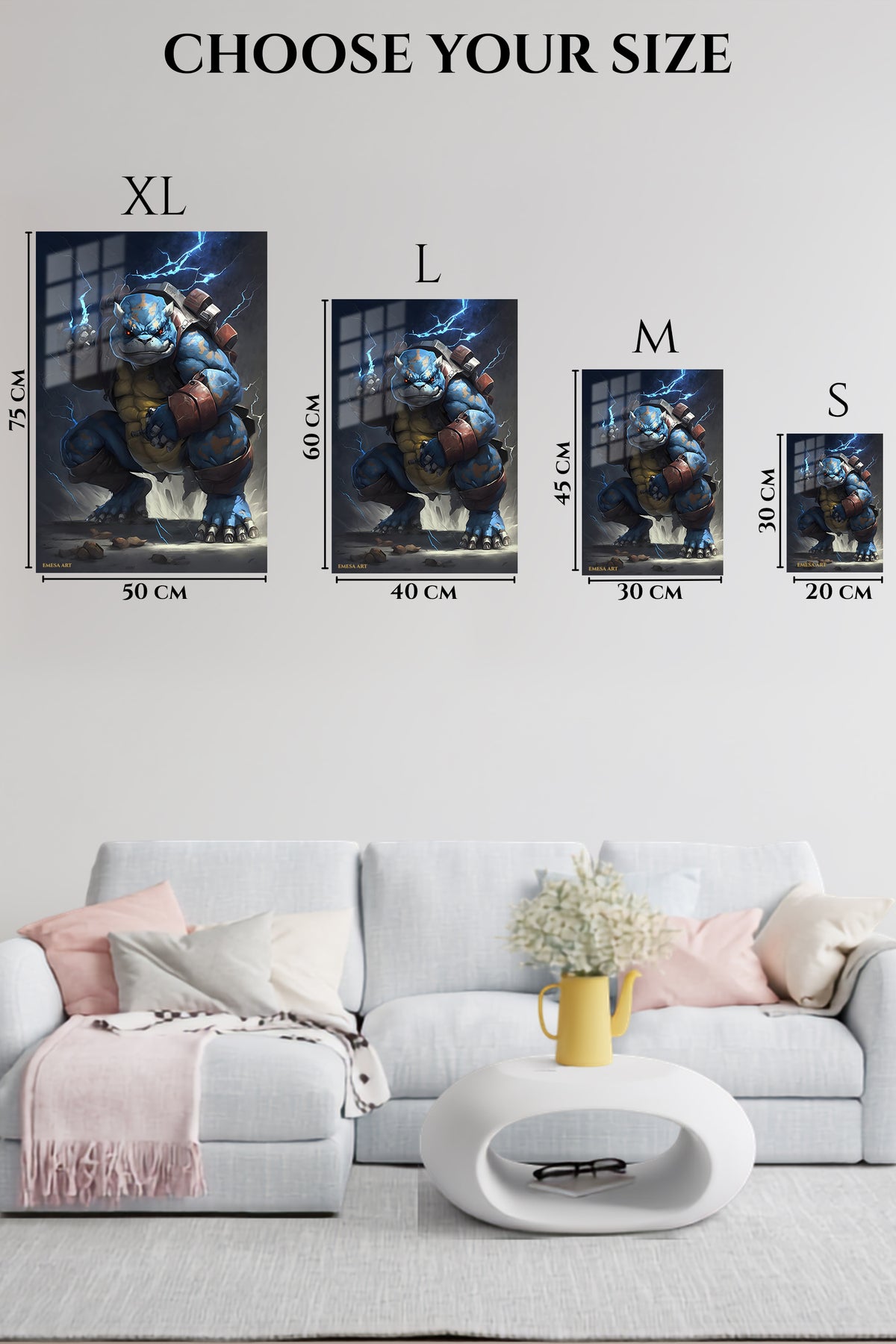 EMESA metal wall art size comparison guide for Stormbound Blue Armored Beast
