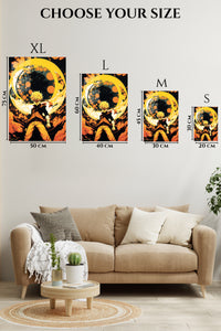EMESA metal wall art size comparison guide for Golden Vortex Warrior