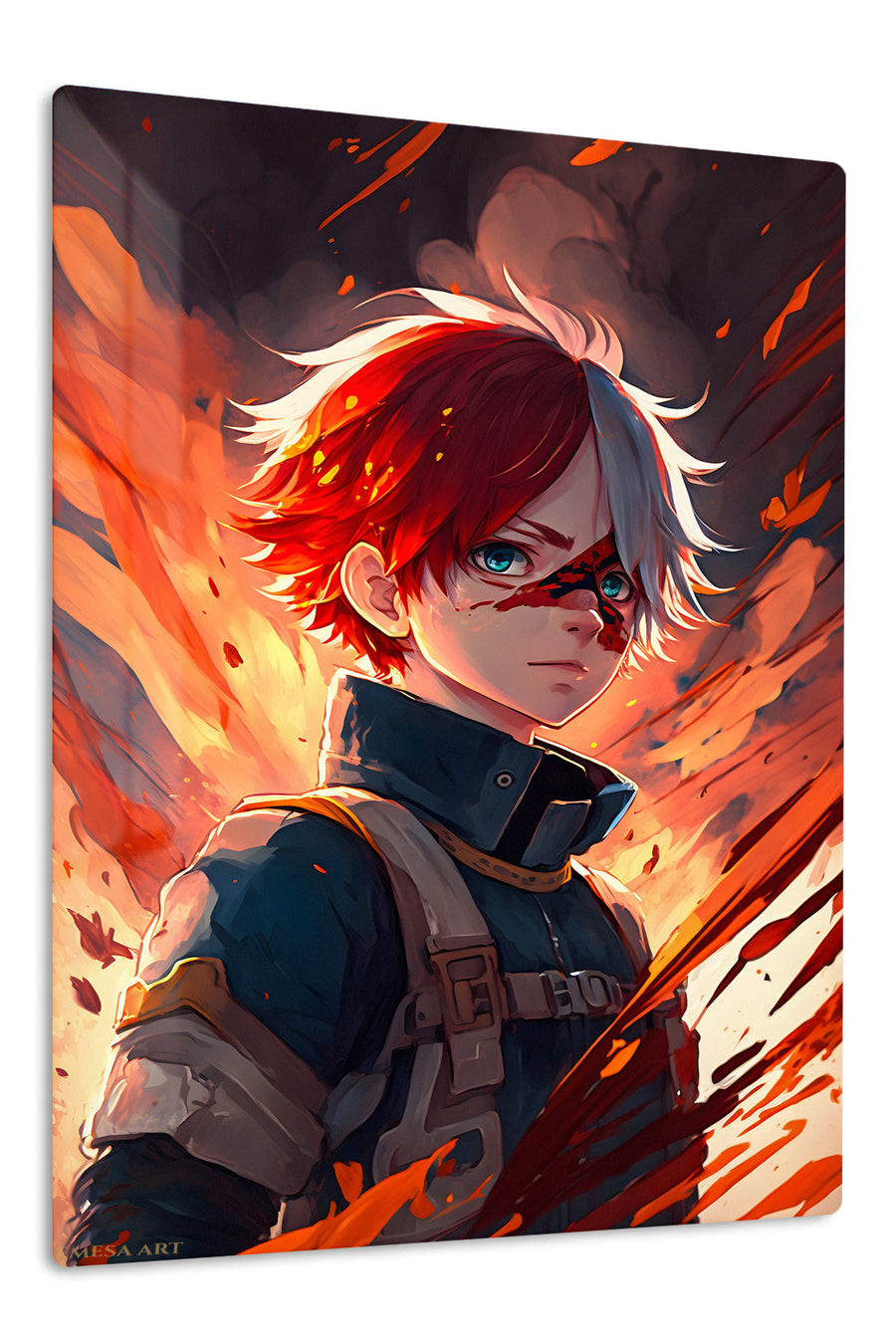 Flamebound Dual-Haired Warrior premium metal wall art Ã¢â‚¬â€œ front view