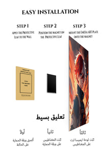 Magnetic mounting installation guide for Flamebound Dual-Haired Warrior metal wall art