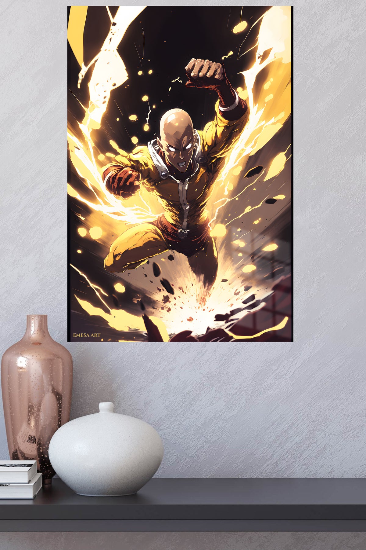 Golden Impact Hero metal wall art displayed in a modern interior