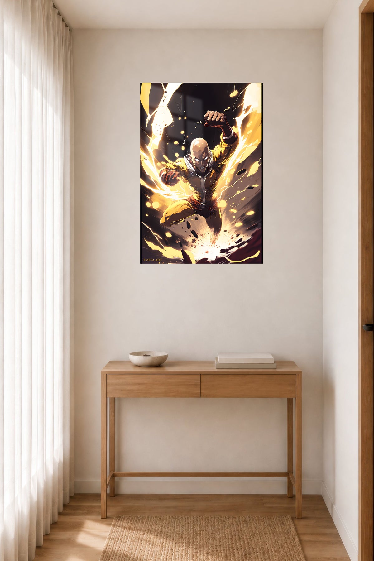 Golden Impact Hero metal wall art displayed in a contemporary living space