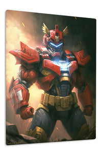Crimson Winged Mech Warrior premium metal wall art Ã¢â‚¬â€œ front view