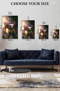 EMESA metal wall art size comparison guide for Crimson Winged Mech Warrior