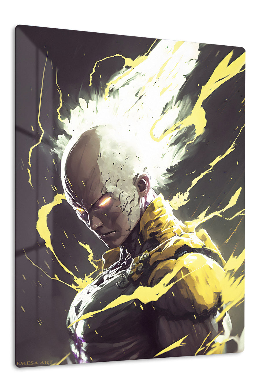 Golden Energy Armored Fighter premium metal wall art Ã¢â‚¬â€œ front view