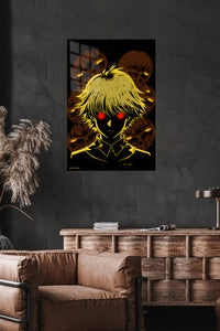 Red-Eyed Shadow Figure metal wall art displayed in a modern interior