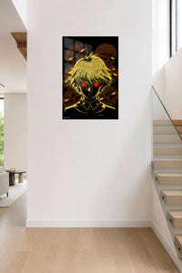 Red-Eyed Shadow Figure metal wall art displayed in a contemporary living space