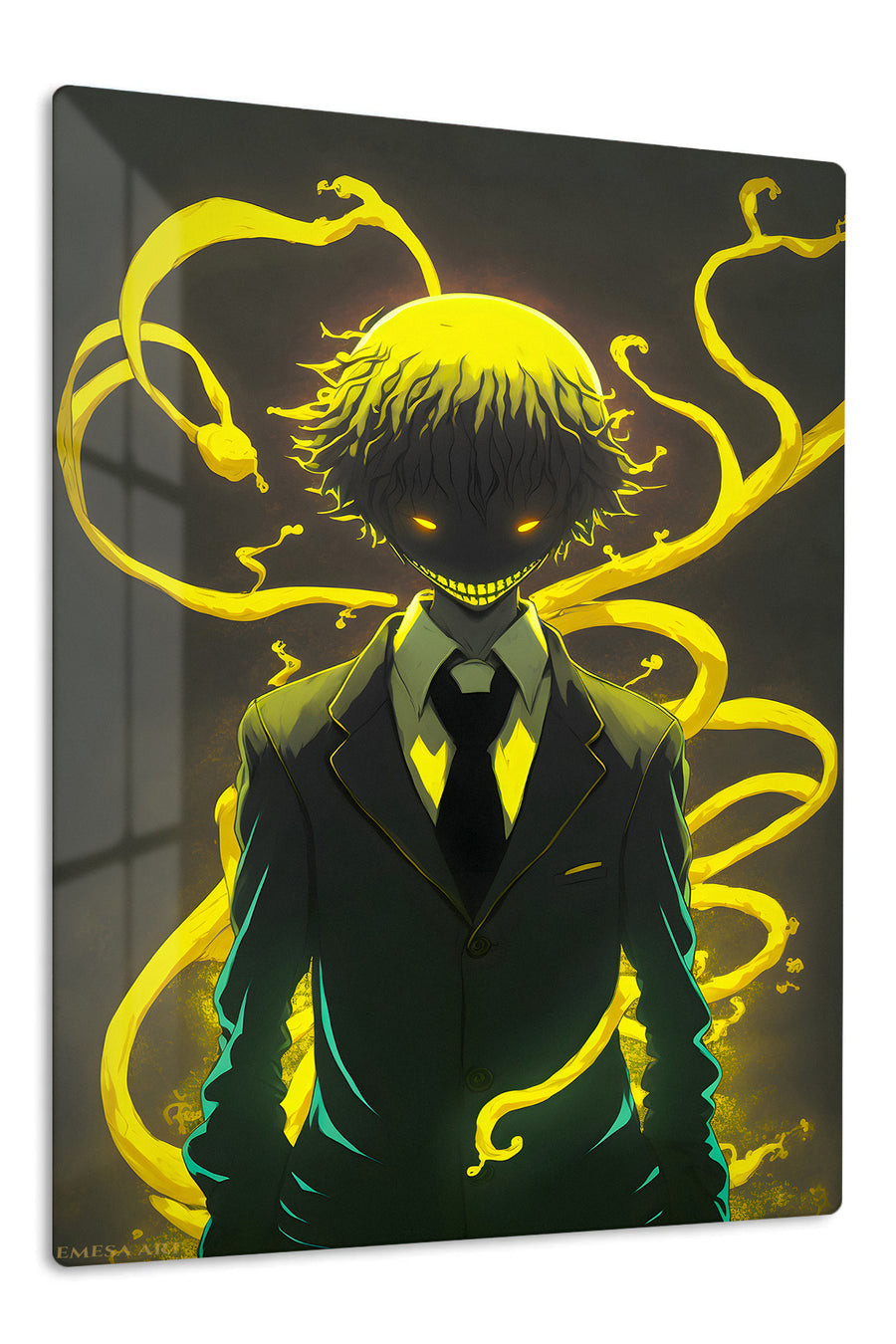 Grinning Shadow Figure with Golden Energy premium metal wall art Ã¢â‚¬â€œ front view