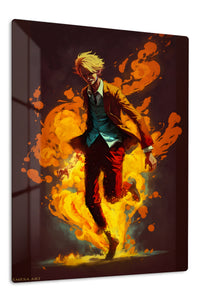 Blond Figure in Golden Flames premium metal wall art Ã¢â‚¬â€œ front view