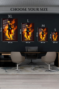 EMESA metal wall art size comparison guide for Blond Figure in Golden Flames