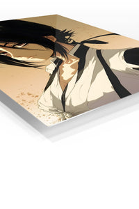 Shadowed Black-Haired Warrior Portrait premium metal wall art Ã¢â‚¬â€œ angled view