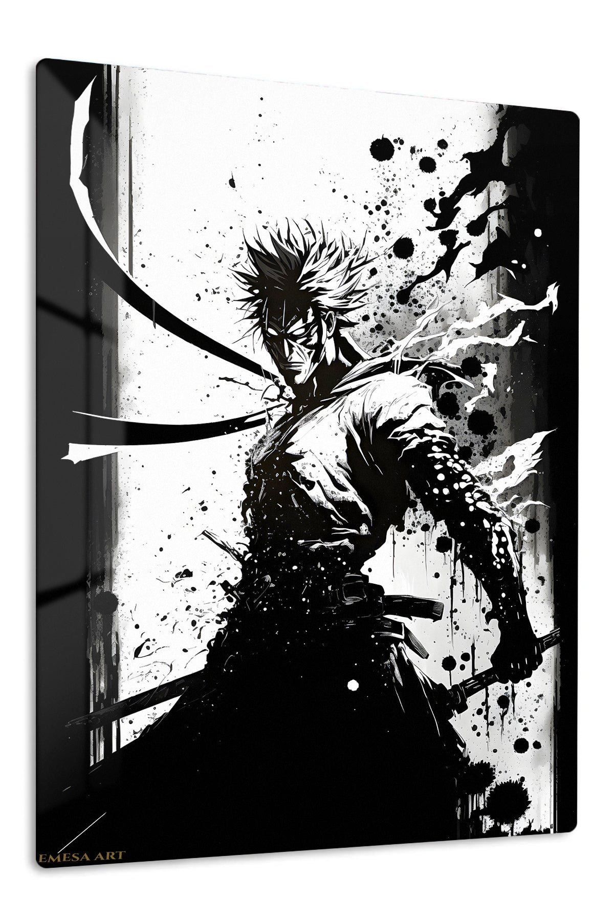 Ink Shadow Swordsman premium metal wall art Ã¢â‚¬â€œ front view