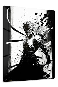 Ink Shadow Swordsman premium metal wall art Ã¢â‚¬â€œ front view