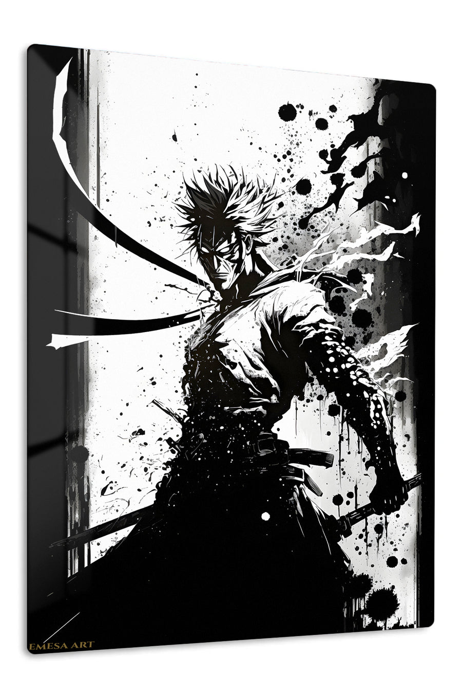 Ink Shadow Swordsman premium metal wall art Ã¢â‚¬â€œ front view