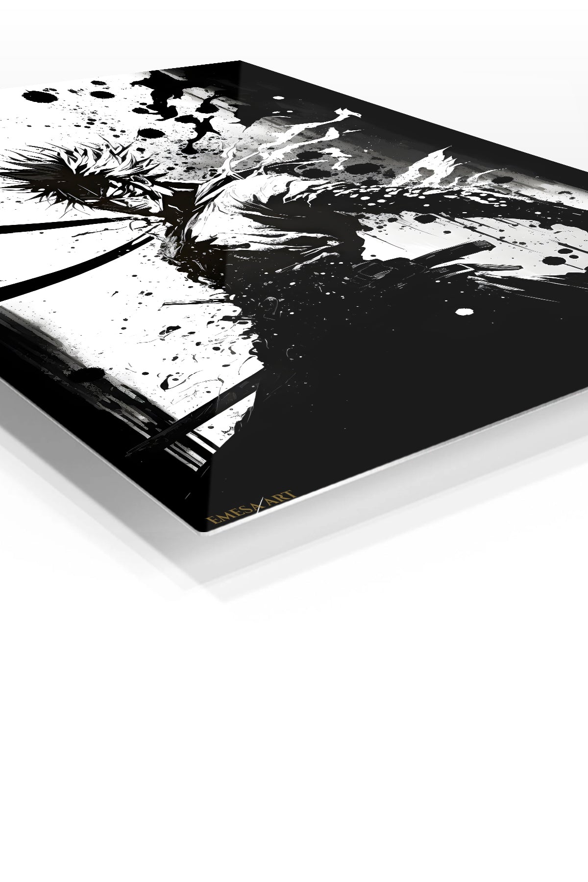 Ink Shadow Swordsman premium metal wall art Ã¢â‚¬â€œ angled view