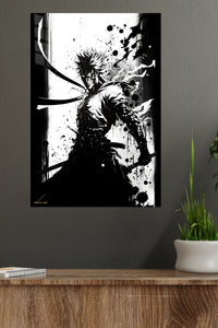 Ink Shadow Swordsman metal wall art displayed in a modern interior