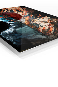 Fire and Ice Ember Warrior premium metal wall art Ã¢â‚¬â€œ angled view