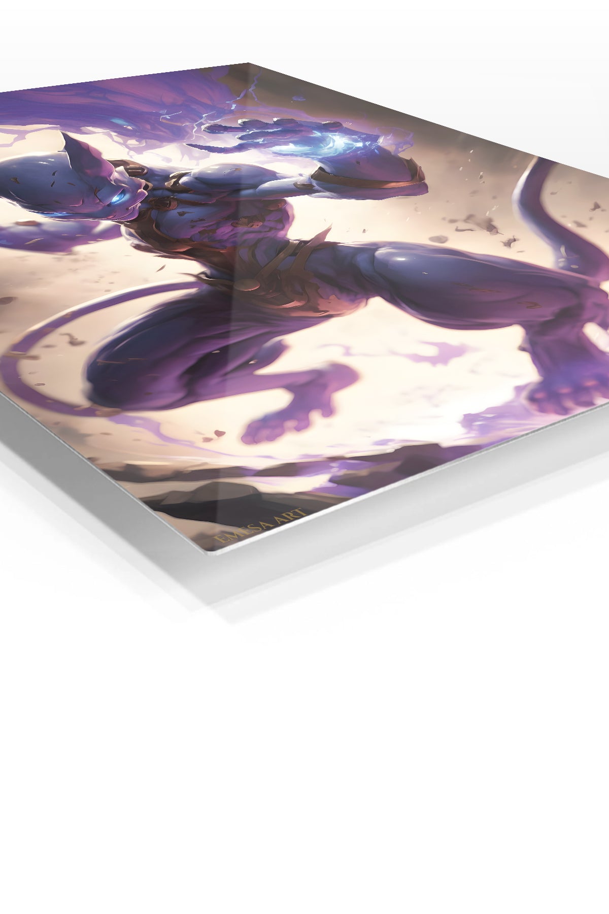 Arcane Feline Warrior premium metal wall art Ã¢â‚¬â€œ angled view