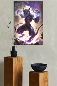 Arcane Feline Warrior metal wall art displayed in a modern interior