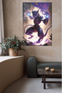 Arcane Feline Warrior metal wall art displayed in a contemporary living space