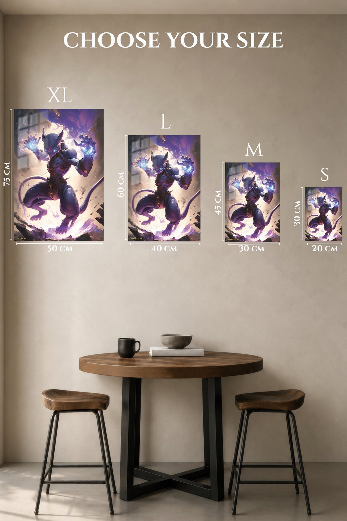 EMESA metal wall art size comparison guide for Arcane Feline Warrior