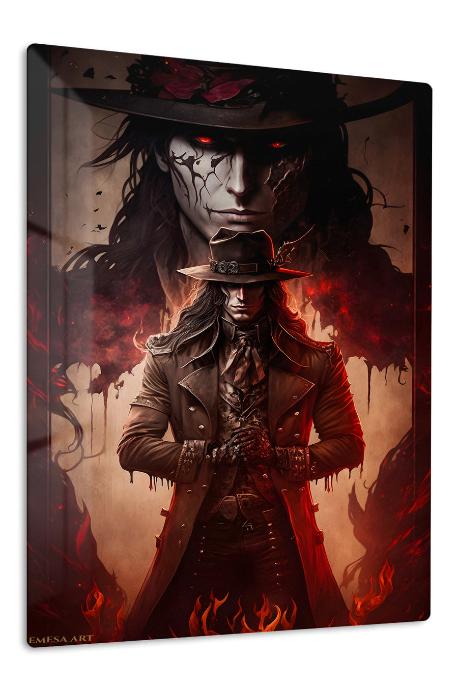 Crimson-Eyed Gothic Hunter premium metal wall art Ã¢â‚¬â€œ front view