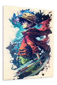 Straw Hat Adventurer in Crimson Cloak premium metal wall art Ã¢â‚¬â€œ front view