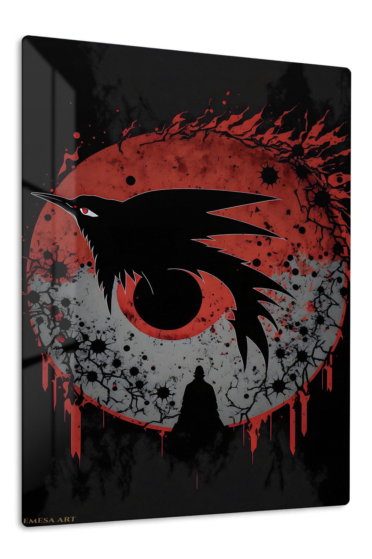 Crimson Moon Raven premium metal wall art Ã¢â‚¬â€œ front view