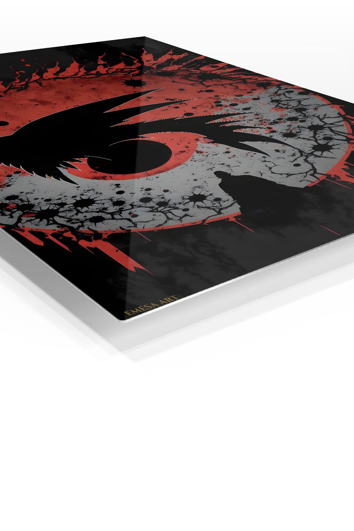 Crimson Moon Raven premium metal wall art Ã¢â‚¬â€œ angled view