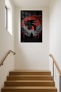 Crimson Moon Raven metal wall art displayed in a contemporary living space