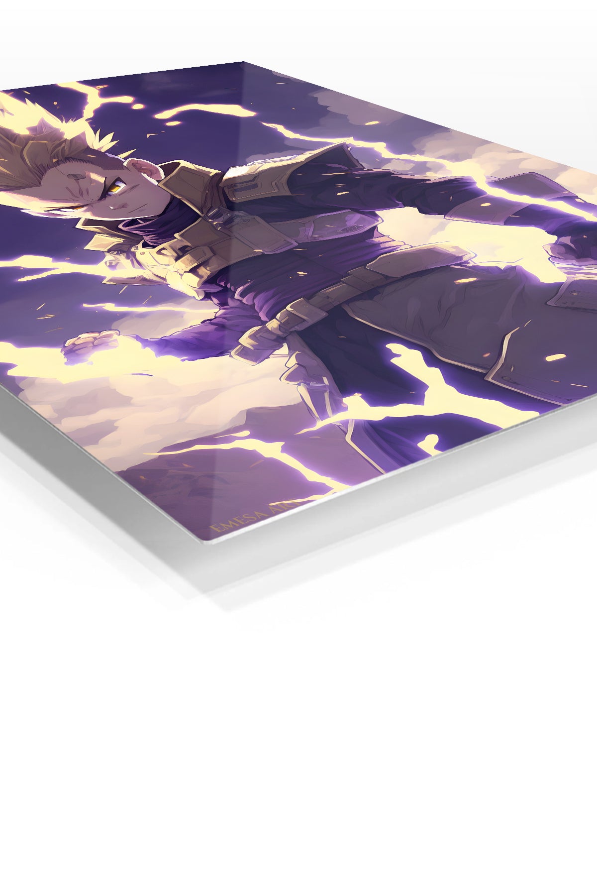 Lightning-Born Fantasy Warrior premium metal wall art Ã¢â‚¬â€œ angled view