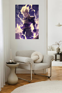 Lightning-Born Fantasy Warrior metal wall art displayed in a contemporary living space