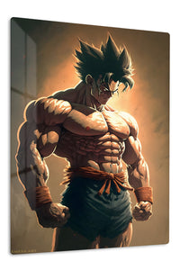 Spiked-Hair Warrior at Sunset premium metal wall art Ã¢â‚¬â€œ front view