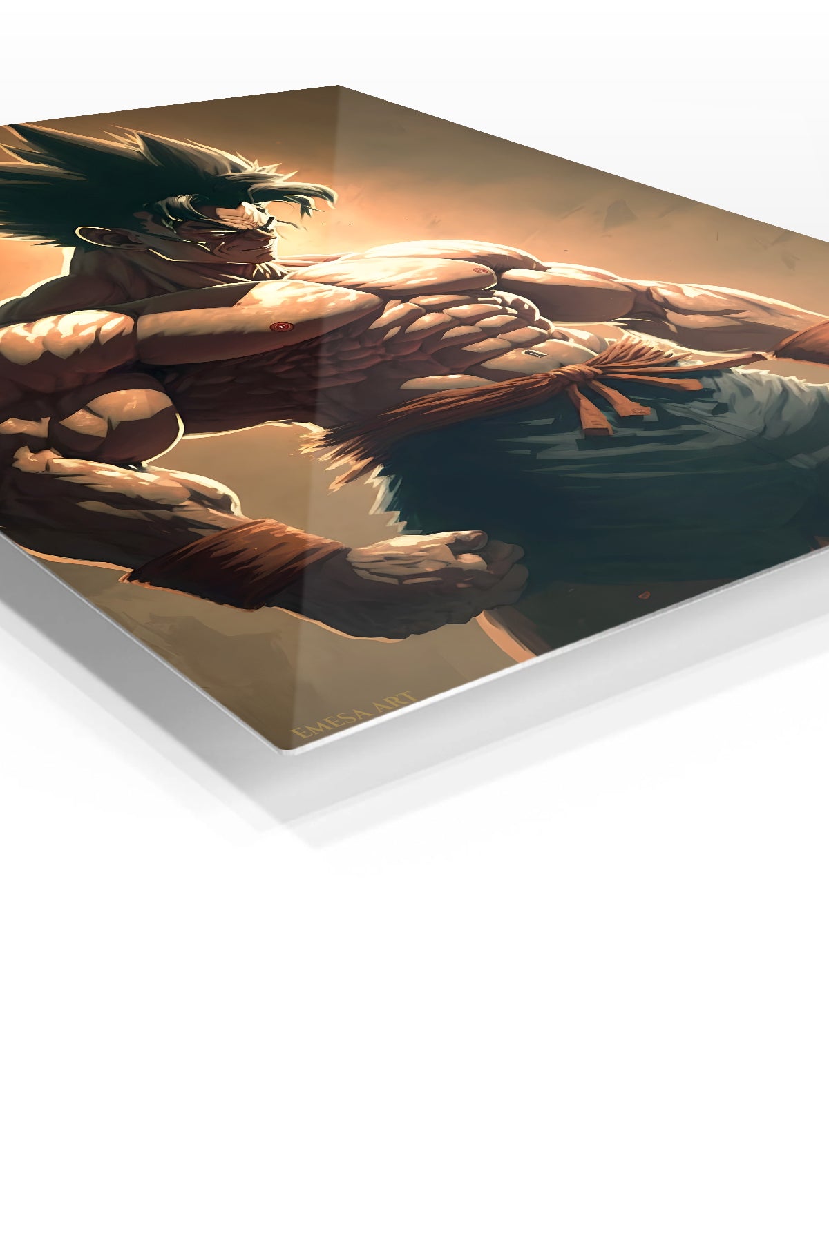 Spiked-Hair Warrior at Sunset premium metal wall art Ã¢â‚¬â€œ angled view