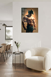 Spiked-Hair Warrior at Sunset metal wall art displayed in a contemporary living space